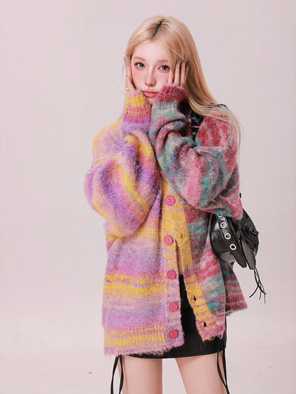 Striped Oversized Sweater Cardigan