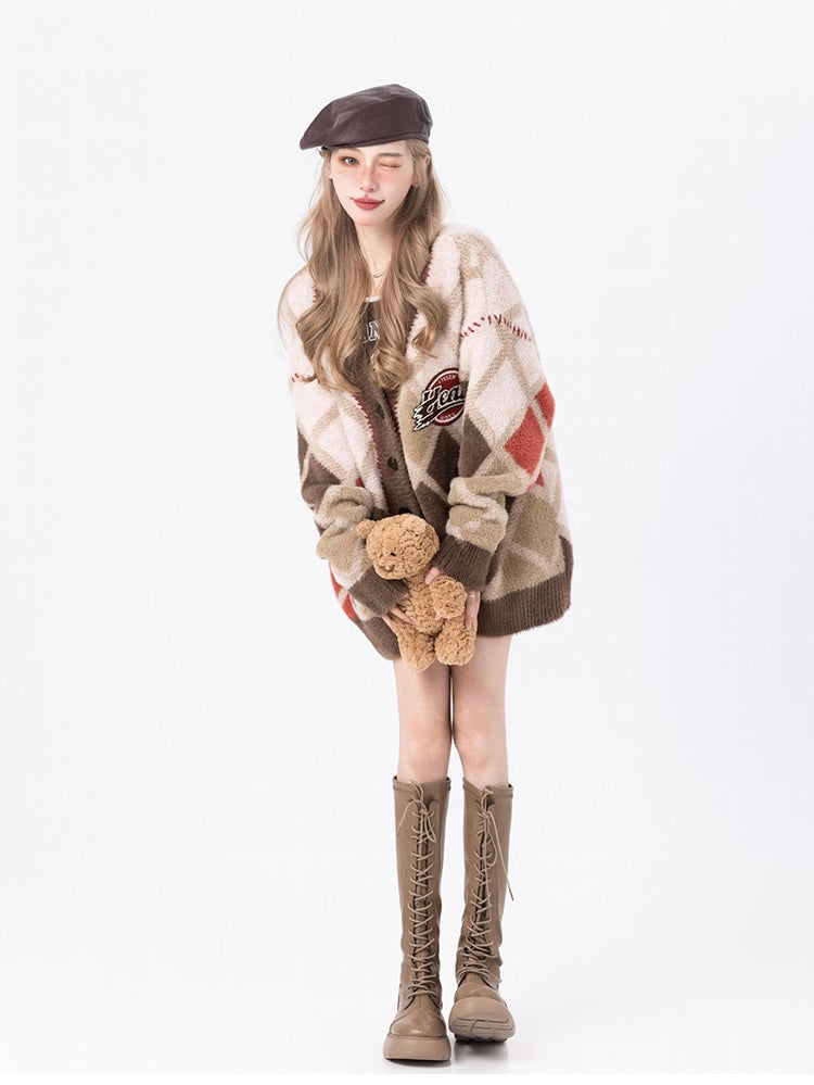 Coffee & Mink Argyle Sweater Cardigan