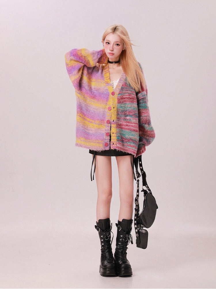 Striped Oversized Sweater Cardigan