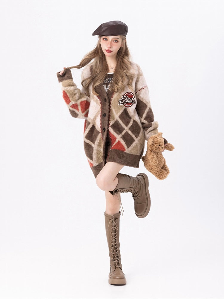 Coffee & Mink Argyle Sweater Cardigan
