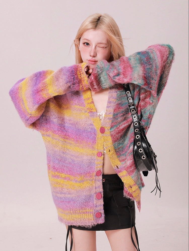 Striped Oversized Sweater Cardigan