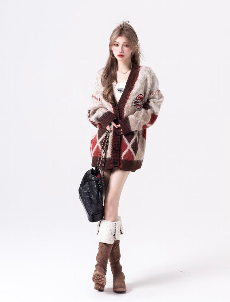 Coffee & Brown Argyle Sweater Cardigan