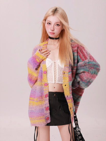 Striped Oversized Sweater Cardigan
