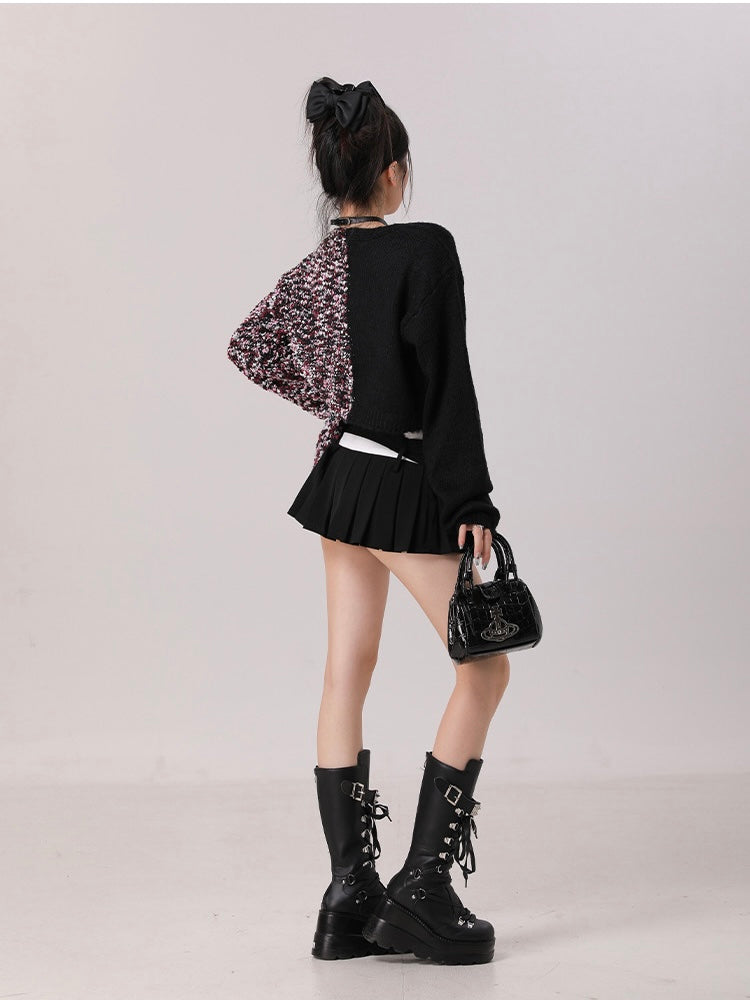 Two Toned Cropped Sweater Cardigan