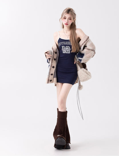 Coffee & Navy Oversized Argyle Sweater Cardigan