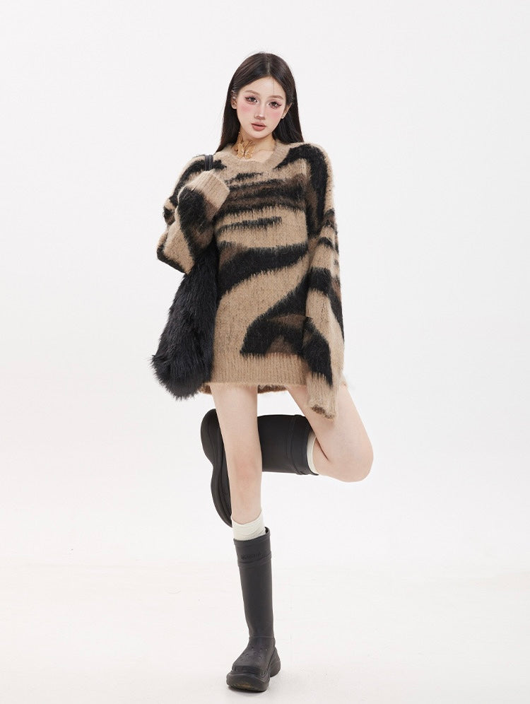 Brown Striped Oversized Sweater