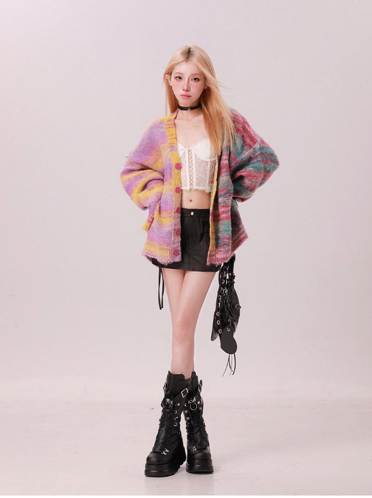 Striped Oversized Sweater Cardigan