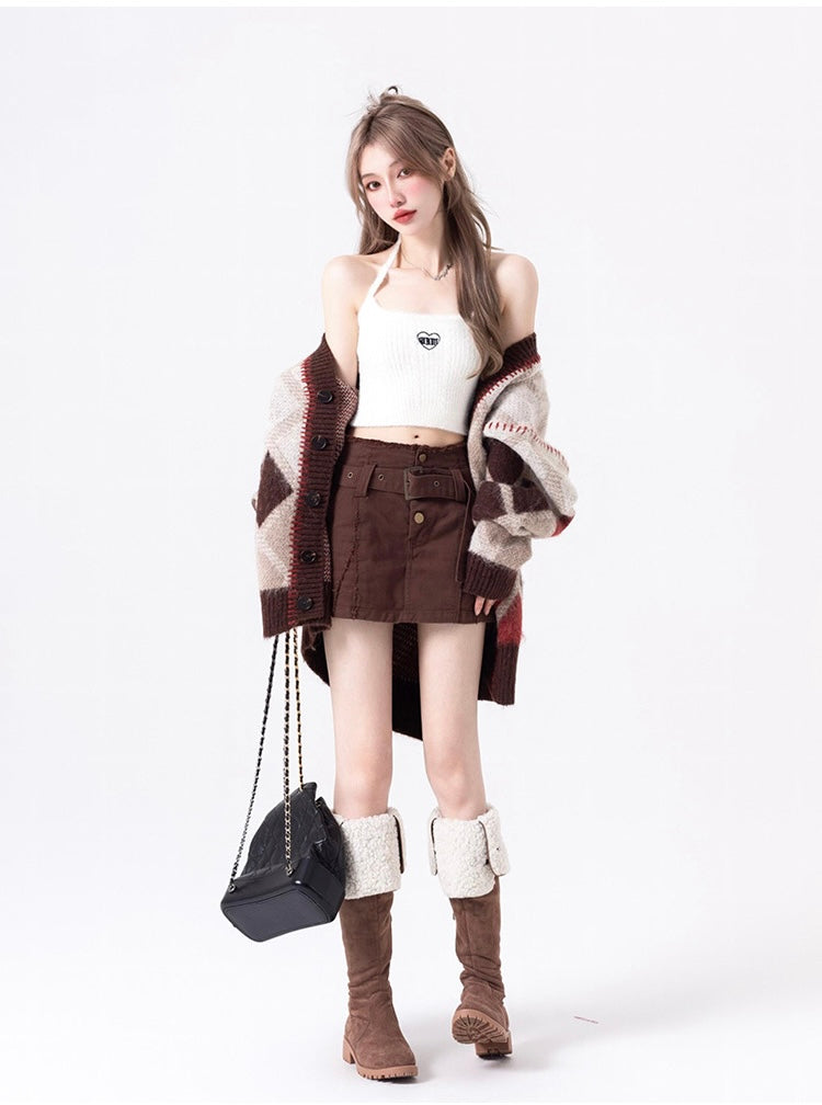 Coffee & Brown Argyle Sweater Cardigan