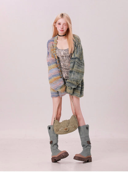 Striped Oversized Sweater Cardigan