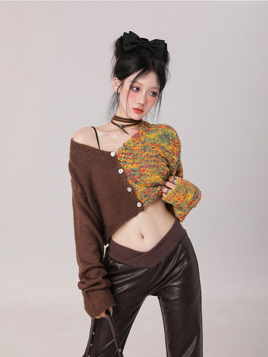 Two Toned Cropped Sweater Cardigan