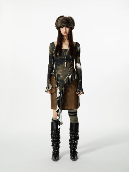 Olive Cascade Long Sleeve Top