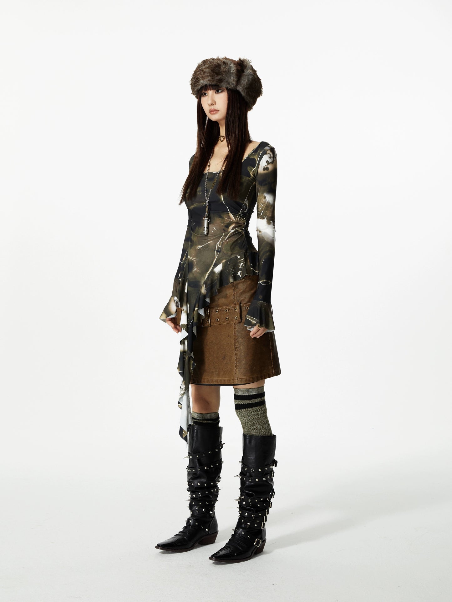 Olive Cascade Long Sleeve Top