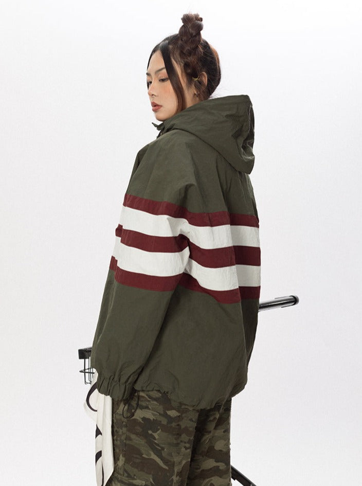 Striped Hooded Windbreaker