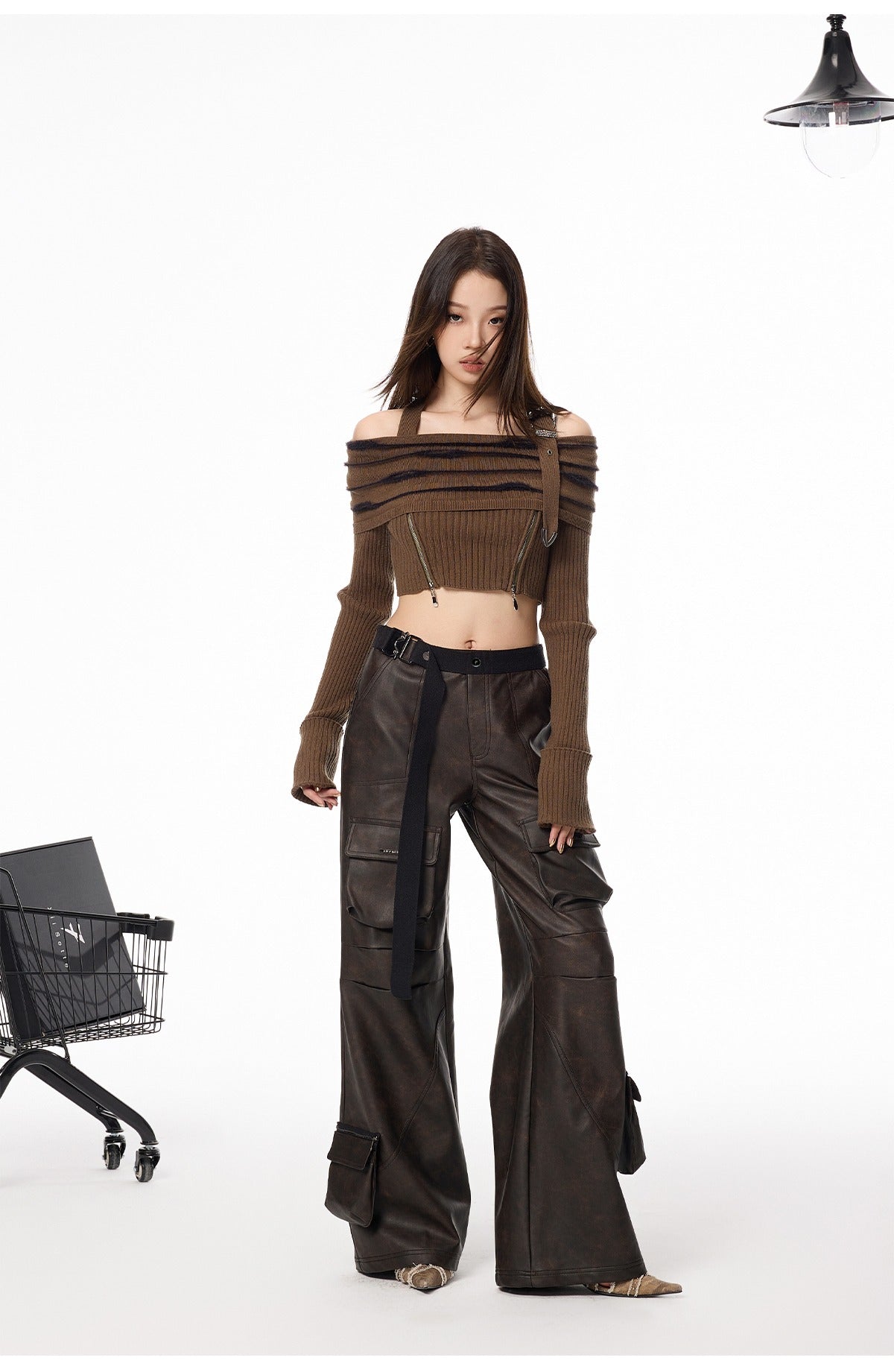 Wide Leg Faux Leather 3D Pocket Pants