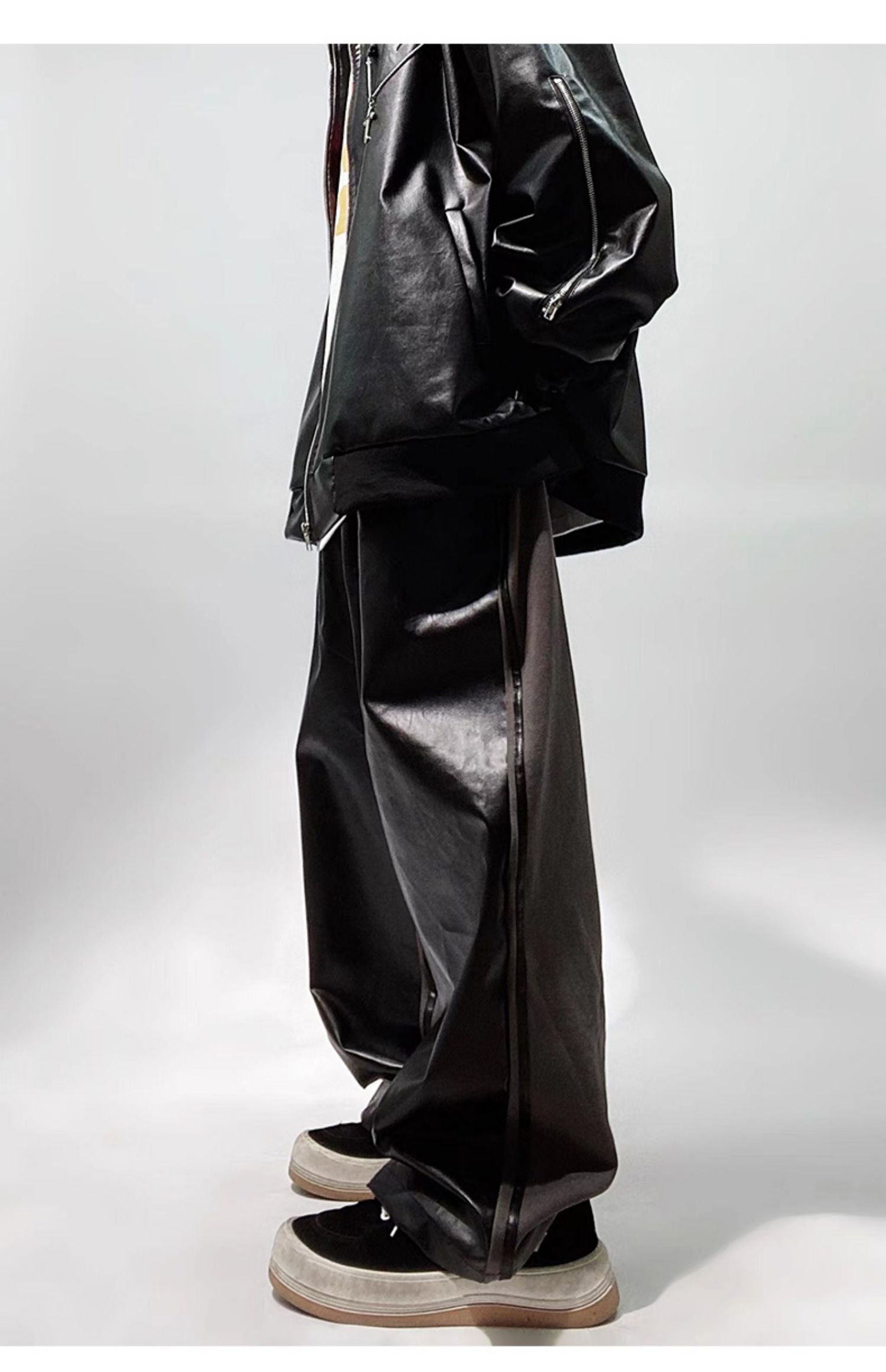 Streetwear Faux Leather Wide Leg Sweatpants