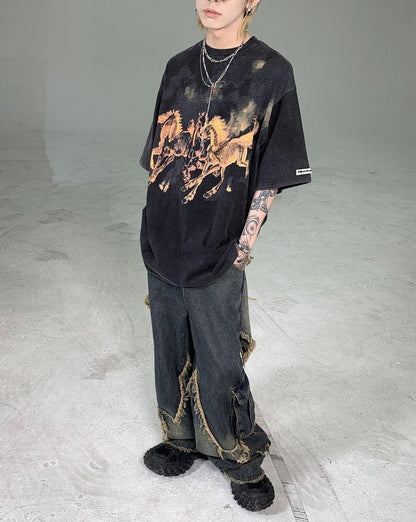 Goth Streetwear Death Horse Graphic T-Shirt
