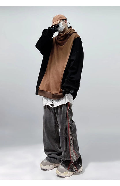 Side Slit Zipper Shredded Wide Leg Loose Fit Jeans