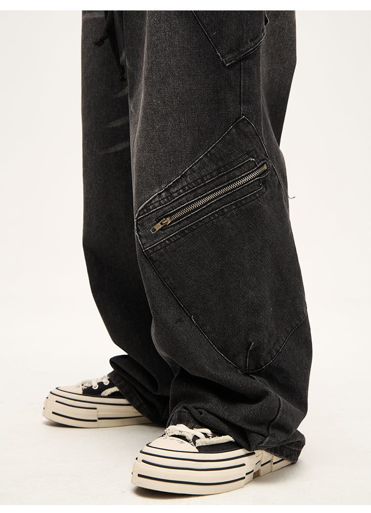 Distressed Drawstring Wide Leg Cargo Jeans