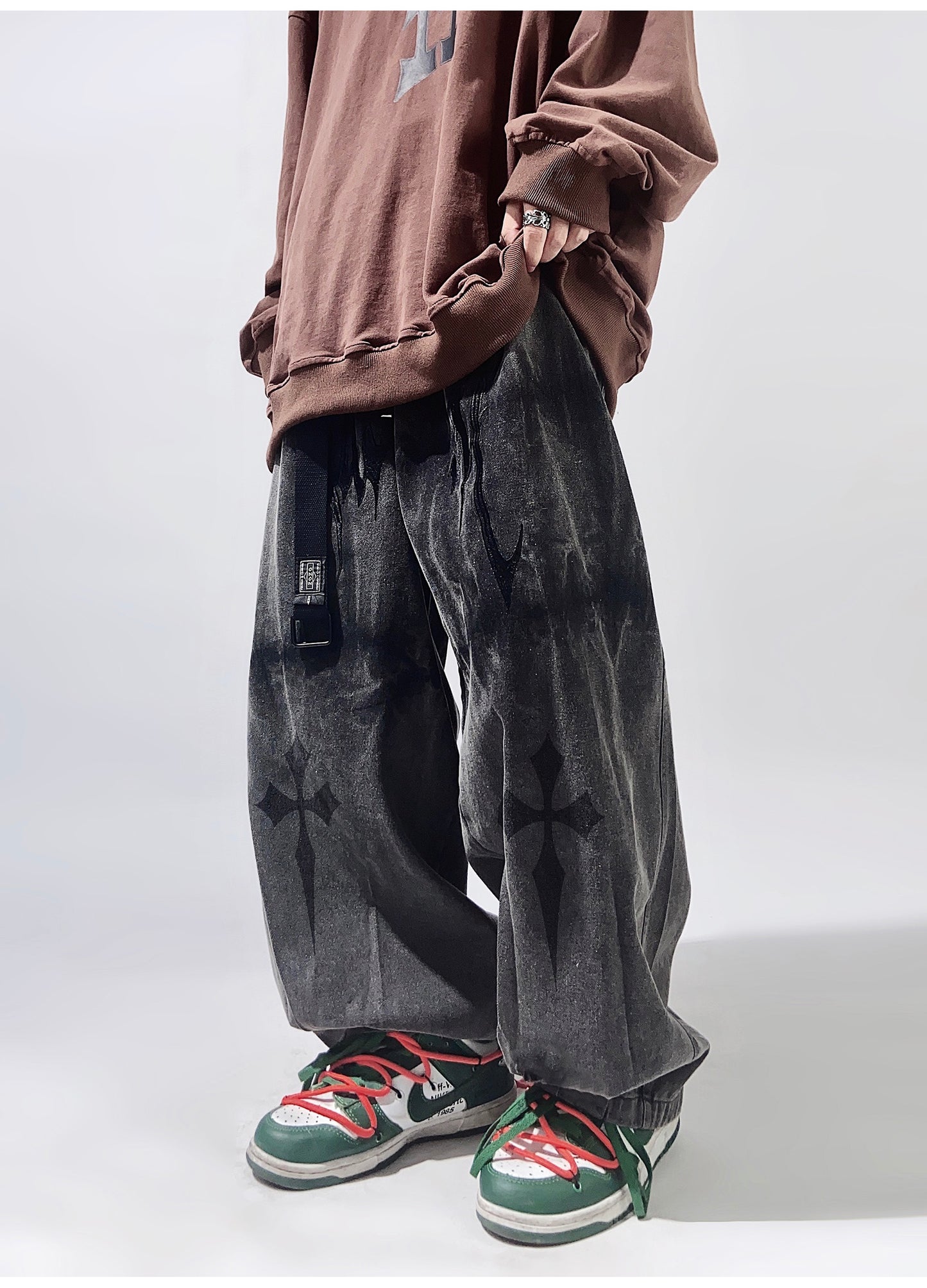 Crosses Wide Leg Baggy Distressed Jeans y2k