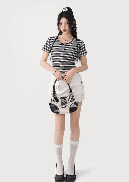 Striped Button Up Crop Top