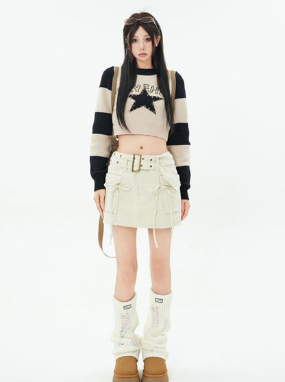 Star Striped Cropped Sweater