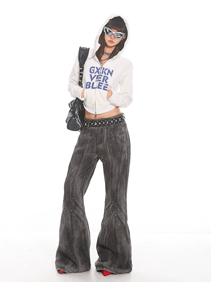 Washed Black Rivet-Knee Flared Jeans