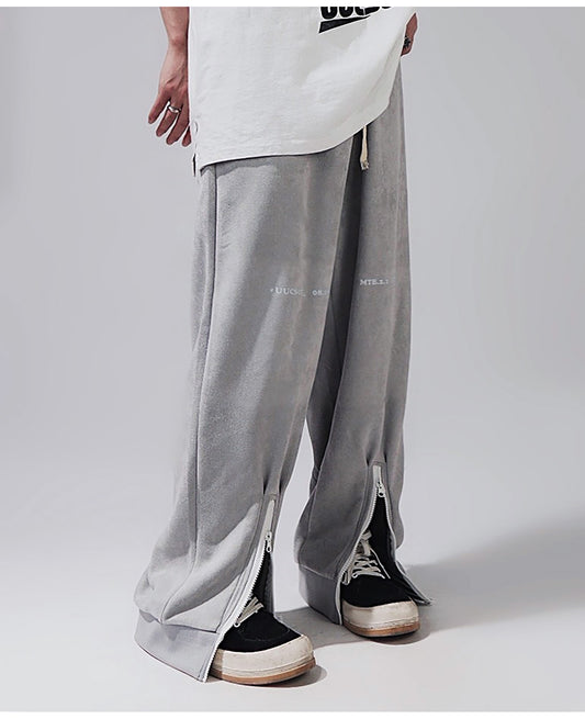 Zipper Ankle Slit Baggy Sweatpants