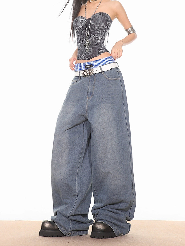 Ultra Baggy Denim Pants with Faux Boxers