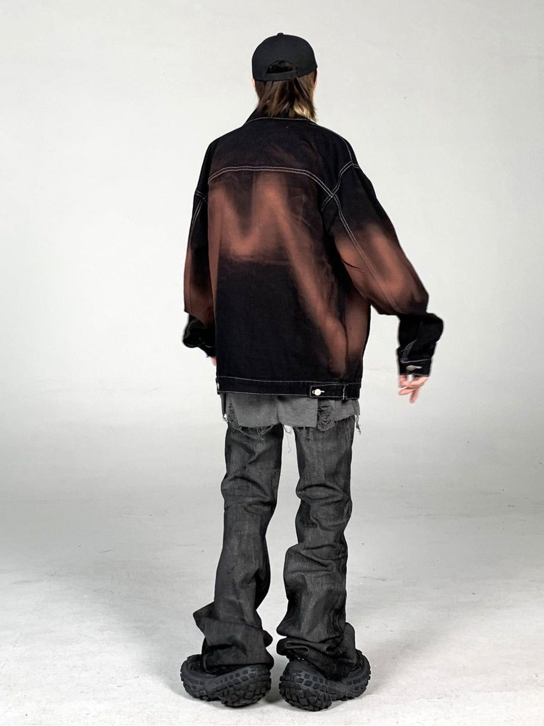 Grunge Coated Black Washed Flared Jeans