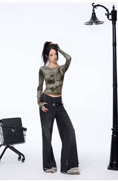 Graphic Print Long Sleeve Top