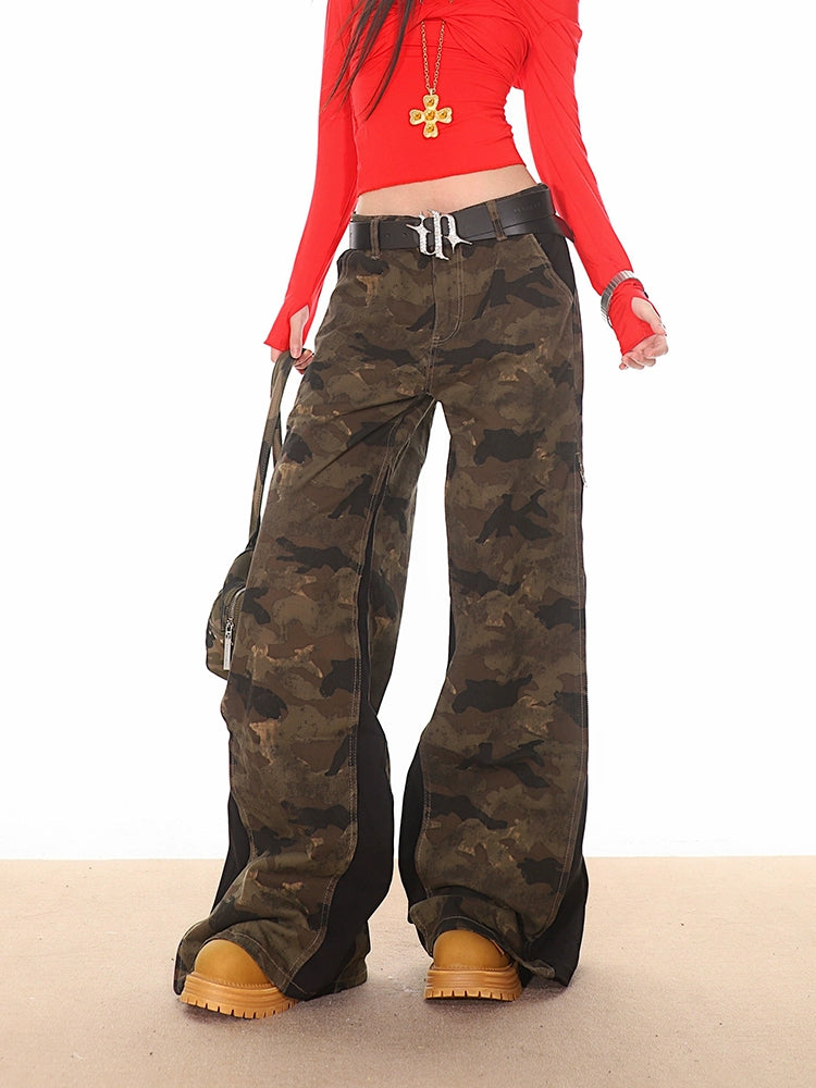 Camouflage Pants with Side Zipper Panels