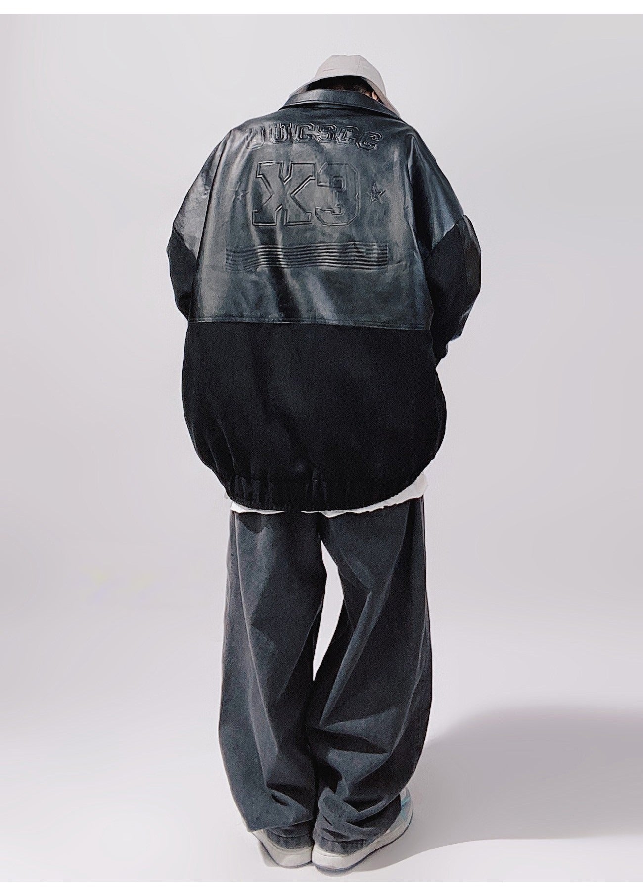 X3 Faux Leather Block Bomber Jacket