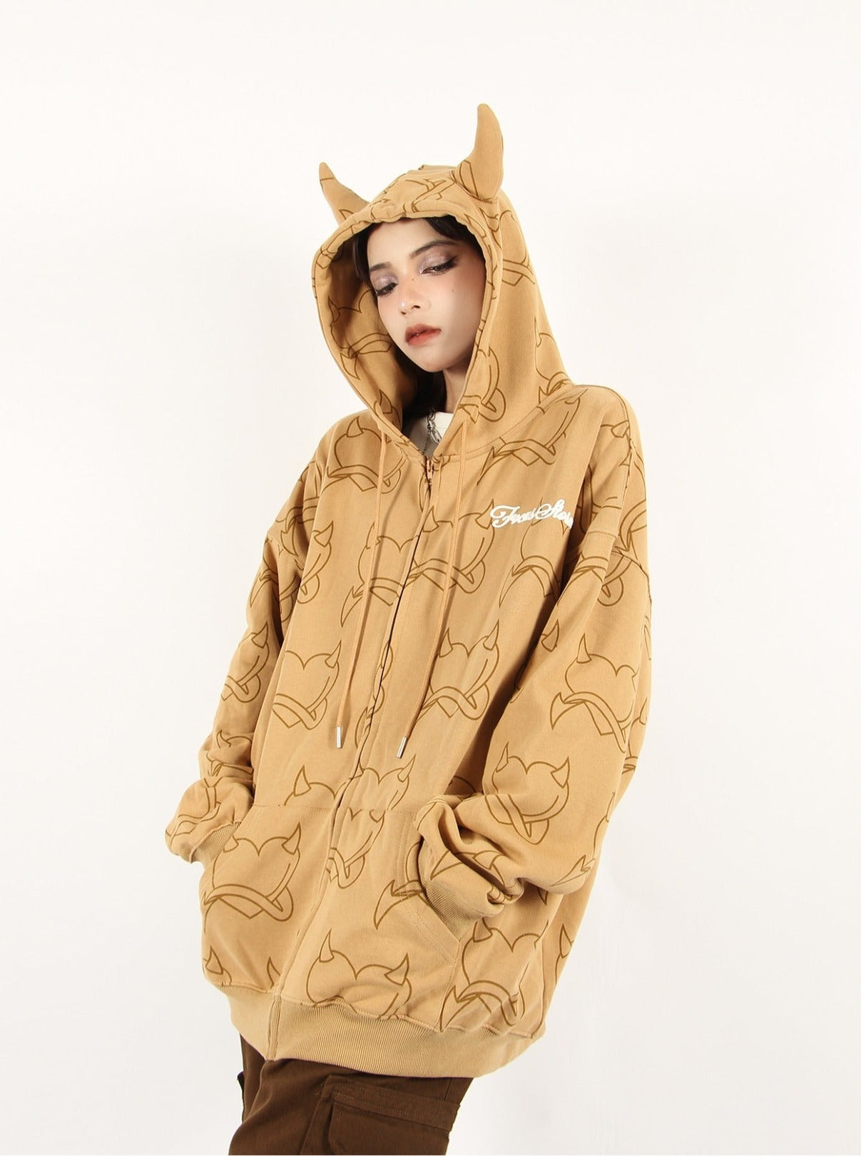 Devil heart Horned Zip Hoodie