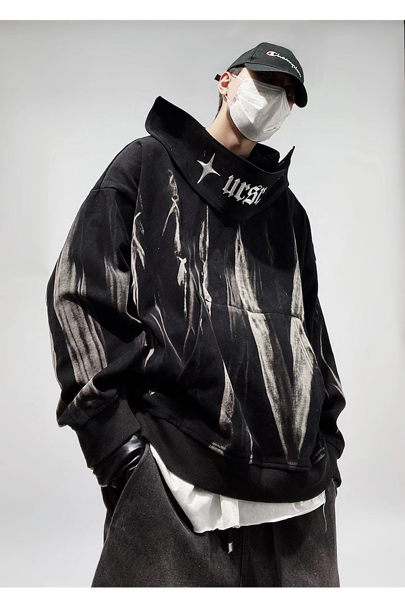 Techwear Wrapped Neck Graffiti Paint Hoodie