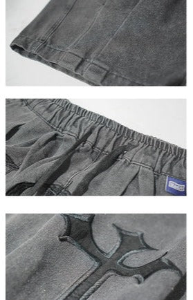 Crosses Wide Leg Baggy Faded Jeans