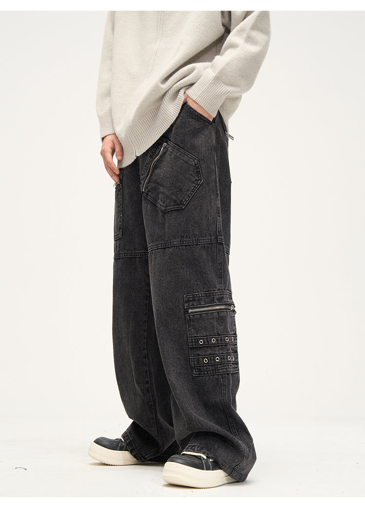 Loose Fit Zippered Cargo Jeans
