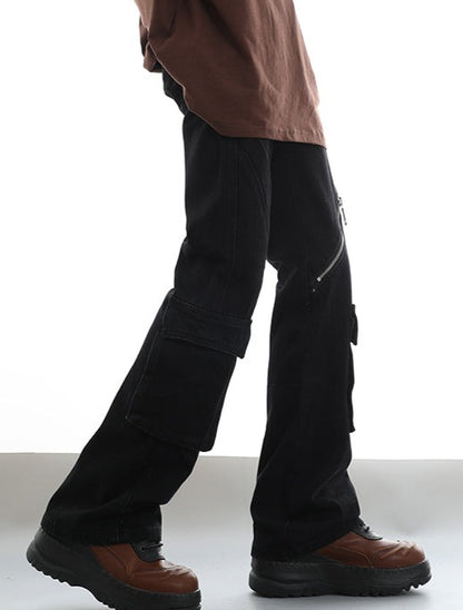 Zipper Flared Cargo Jeans