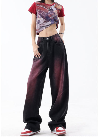 Pink Distressed Baggy Jeans