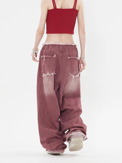 Raw Edge Wide Leg Jeans