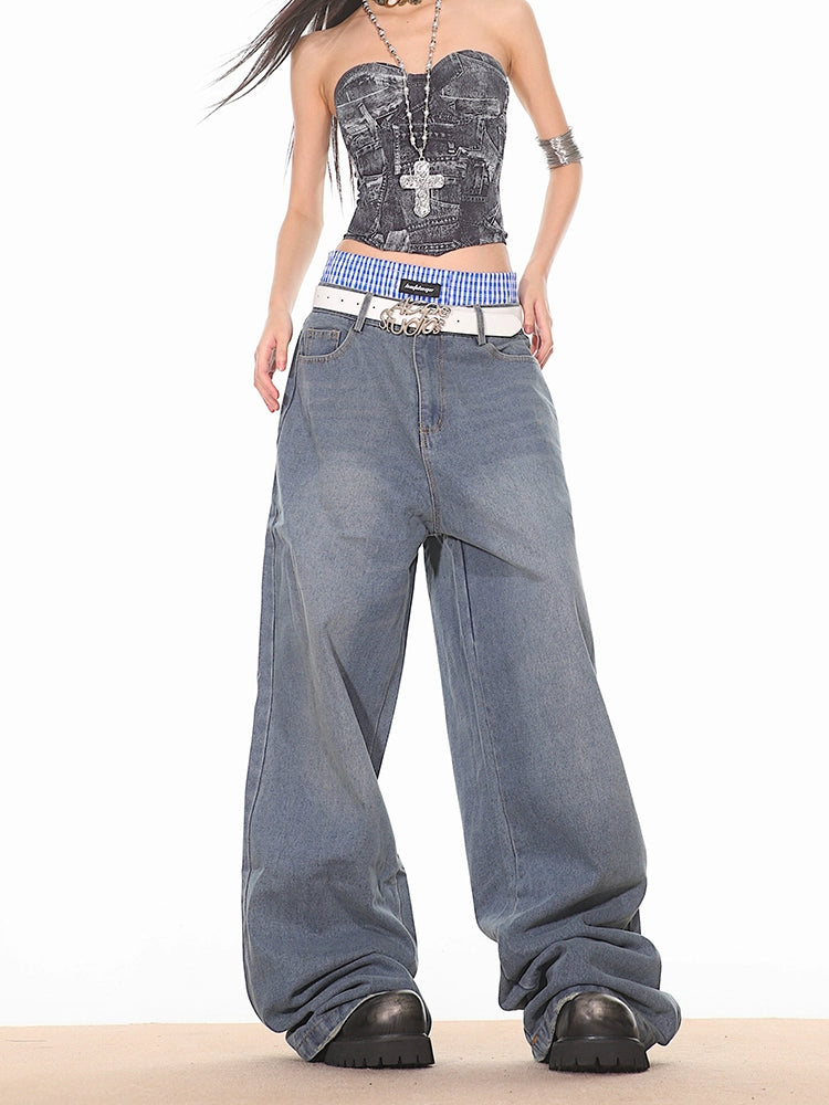 Ultra Baggy Denim Pants with Faux Boxers