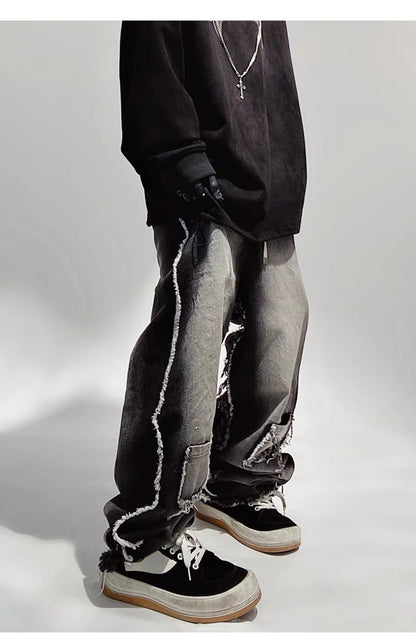 Raw Edge Frayed Loose Fit Jeans