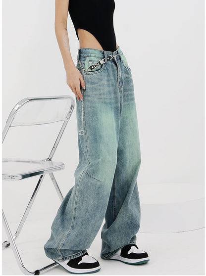 Pink Distressed Baggy Jeans
