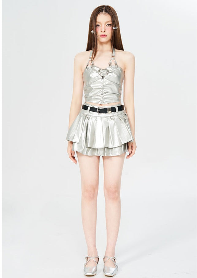 Silver Cyber Y2K Top and Skirt Set