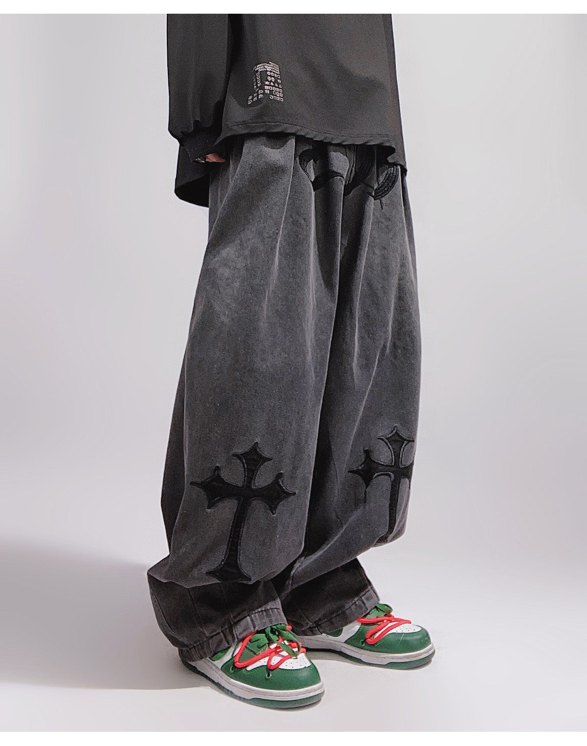 Crosses Wide Leg Baggy Faded Jeans