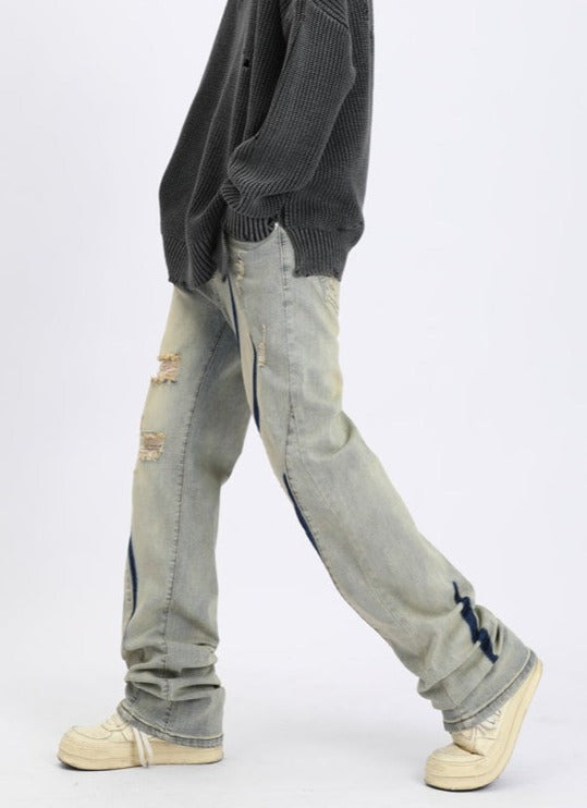 Slash Distressed Straight Leg Jeans