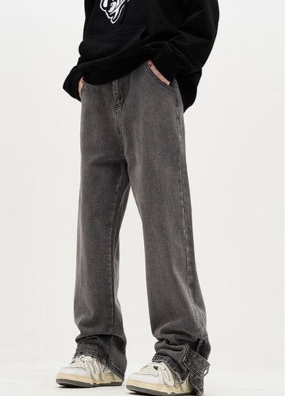 Snap Tab Zipper Ankle Loose Fit Jeans