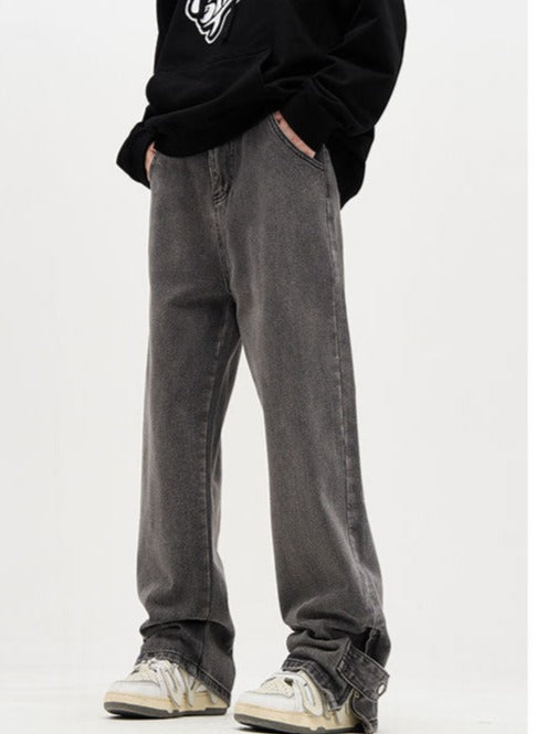 Snap Tab Zipper Ankle Loose Fit Jeans
