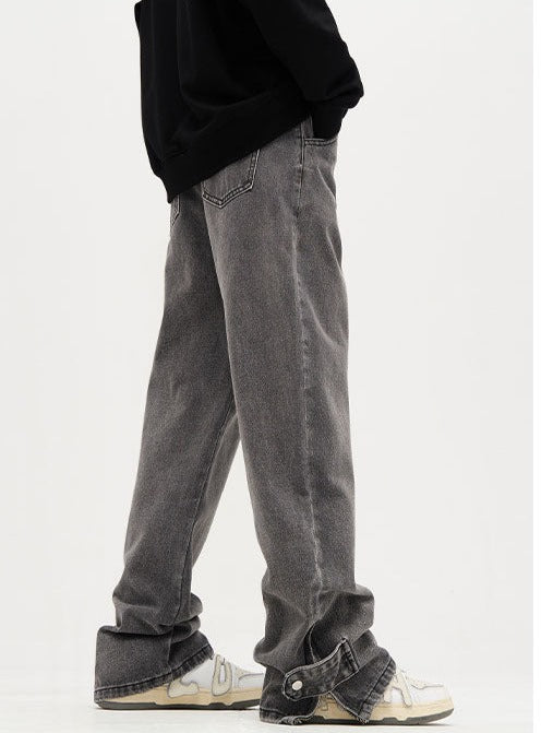 Snap Tab Zipper Ankle Loose Fit Jeans