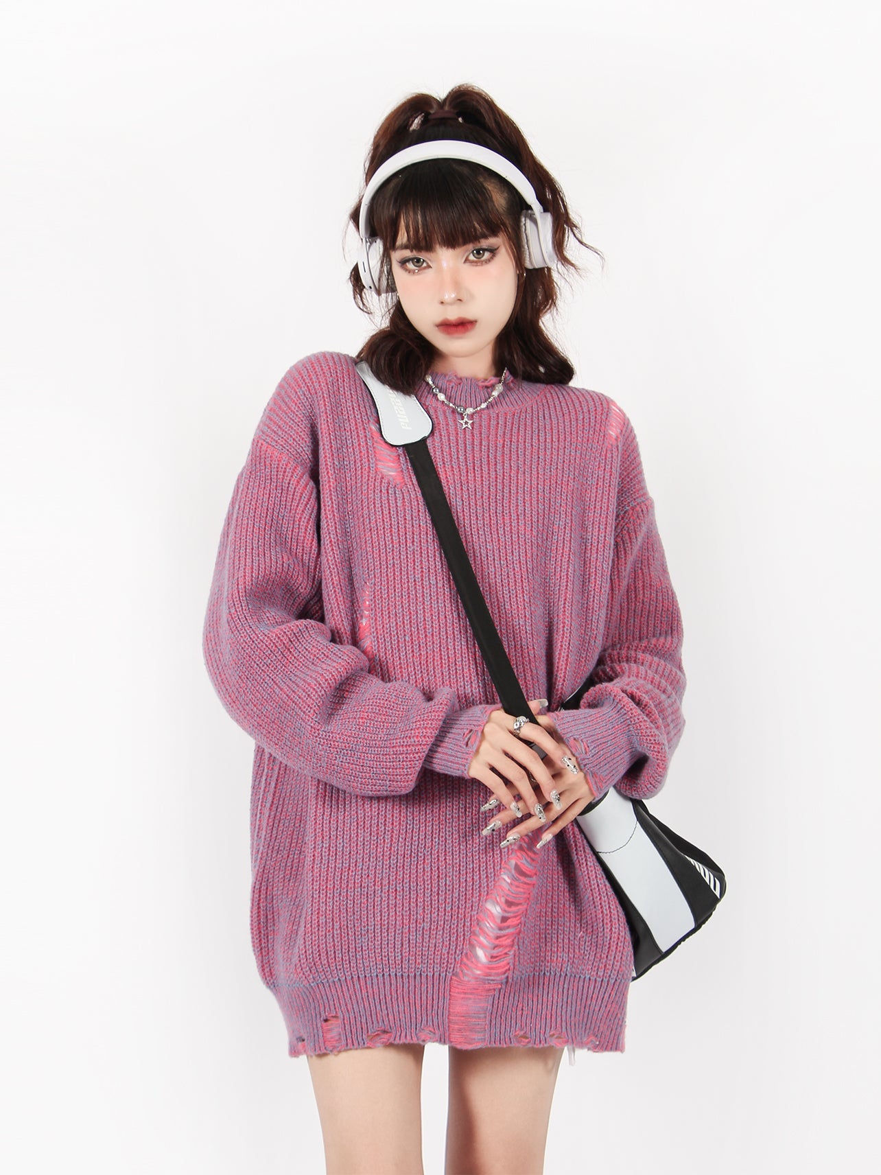 Two Toned Destroyed Sweater