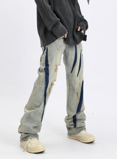 Slash Distressed Straight Leg Jeans
